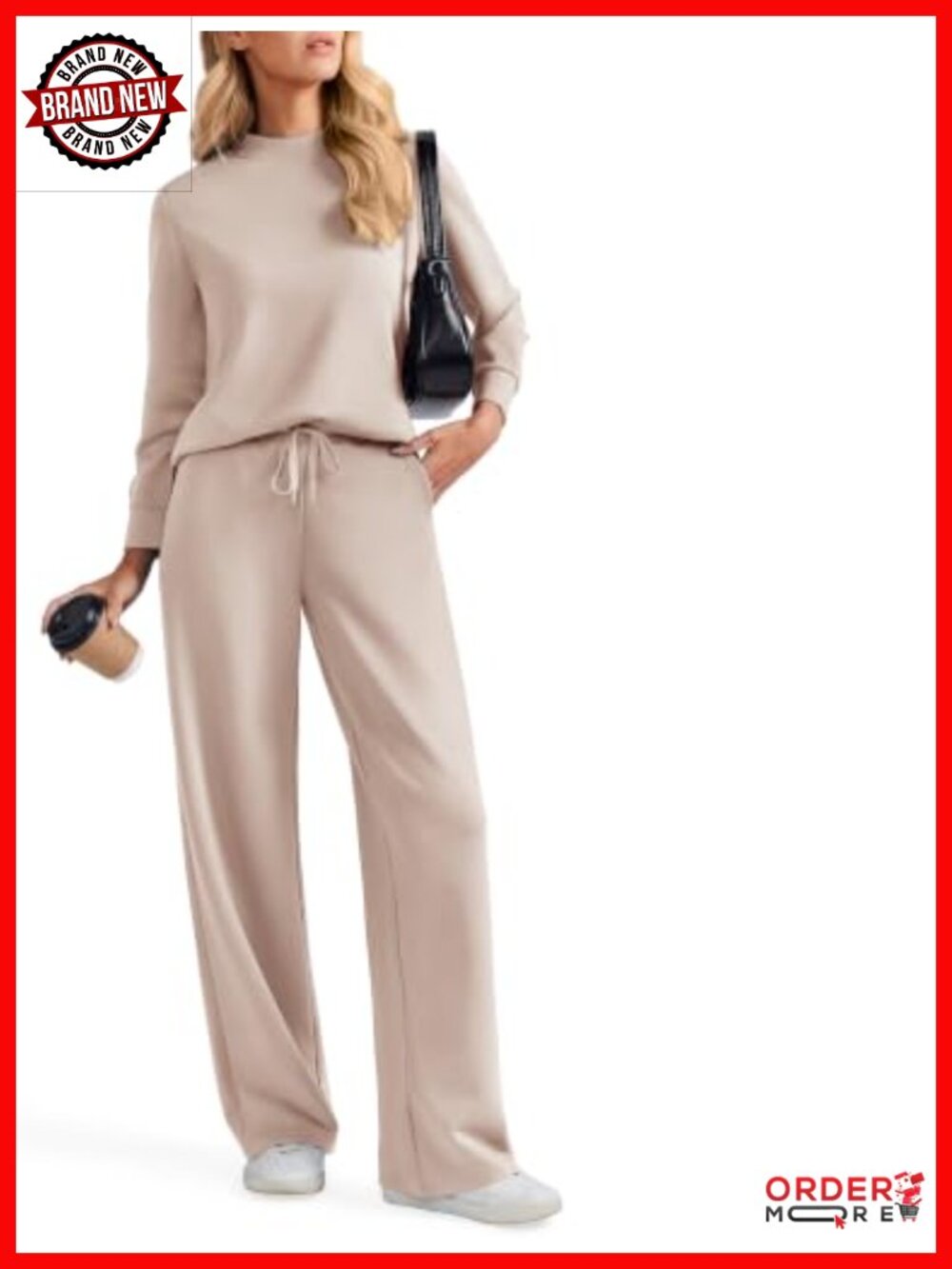 2 Piece Wide Leg Sweatsuit Mock Neck Long Sleeve Lounge Set High Waist